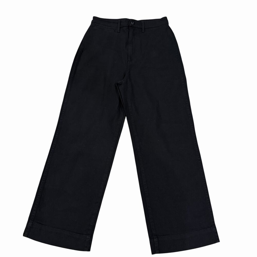 Quince Black Organic Stretch Cotton Twill Cropped Pant Back Patch Pockets 28x26